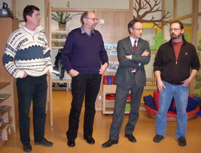 Martin Däumling, Theodor Feil, Andreas Stoch und Andreas Windmüller in der Villa Kaleidos (v.l.)